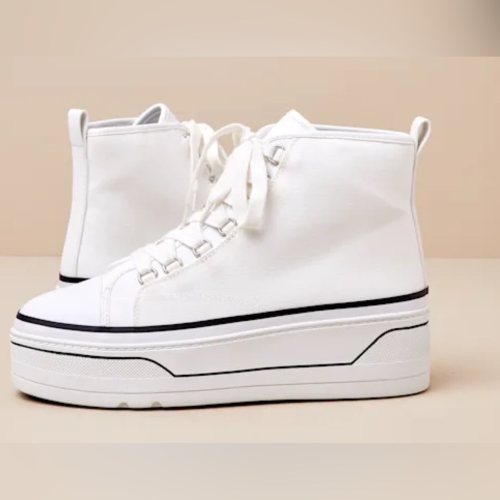 White Canvas High-Top Sneakers with Platform Sole